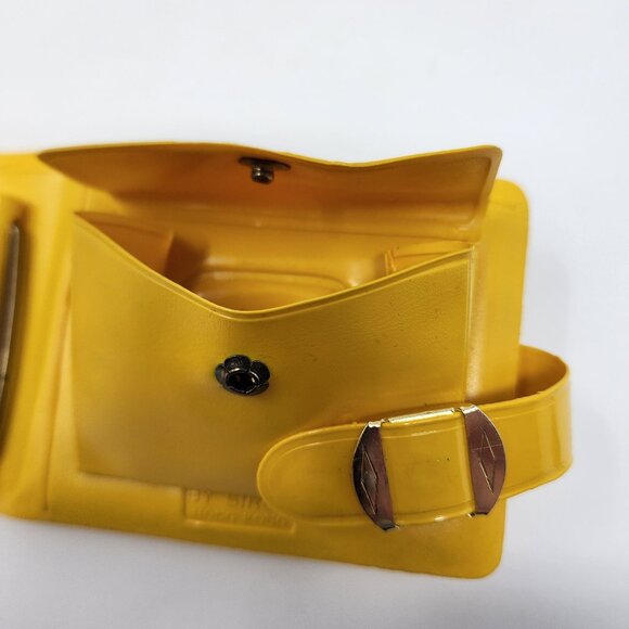 Vtg 70s Sirco Star Brand Hong Kong Yellow Faux Patent Leather Wallet Coin Pouch - Picture 11 of 16